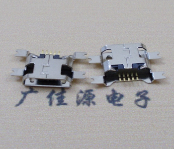 东莞镀镍Micro USB 插座四脚贴 直边沉板1.6MM尺寸结构